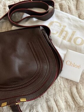 Chloe Marcie Saddle Medium Bag in Enigmatic Brown,EUC
